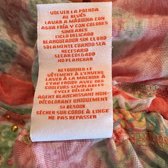 Hearts of Palm tropical print blouse embellished neck coral lime pineapple large - Picture 16 of 16